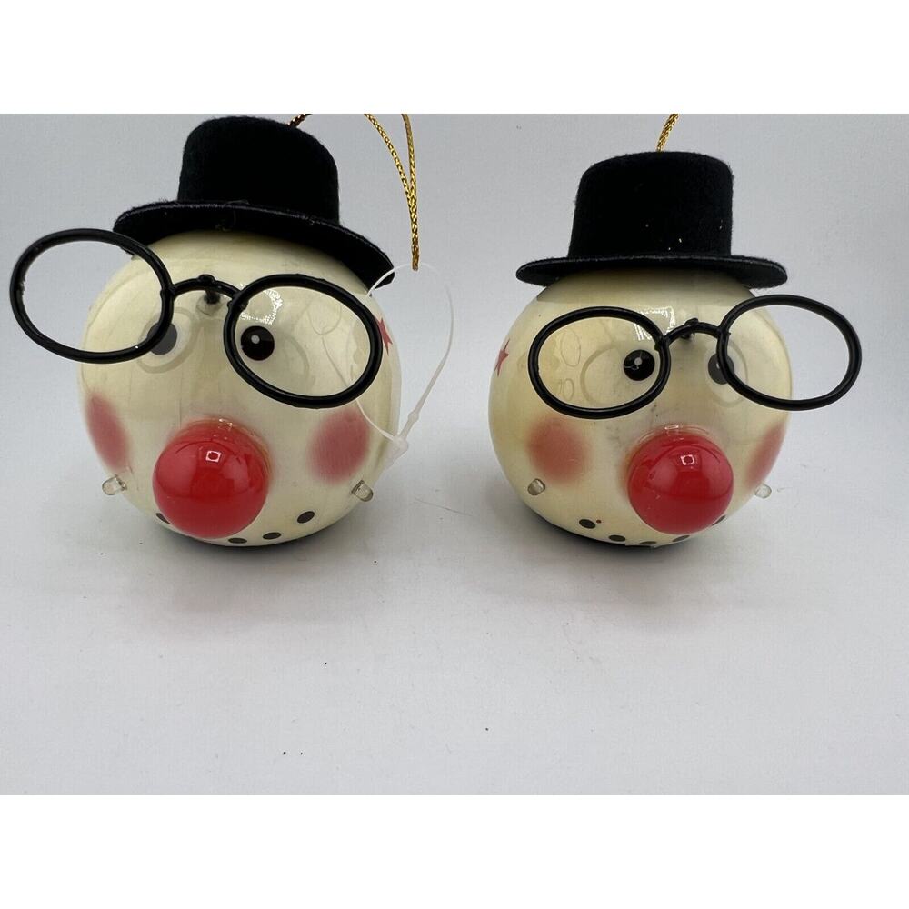 Vintage Home Decorative Hand Painted Christmas Snowman Head Ornament - Lot of‎ 2